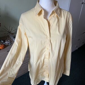 Pastel Yellow Cotton Blend Modest Button Down Business Casual Lightweight Shirt